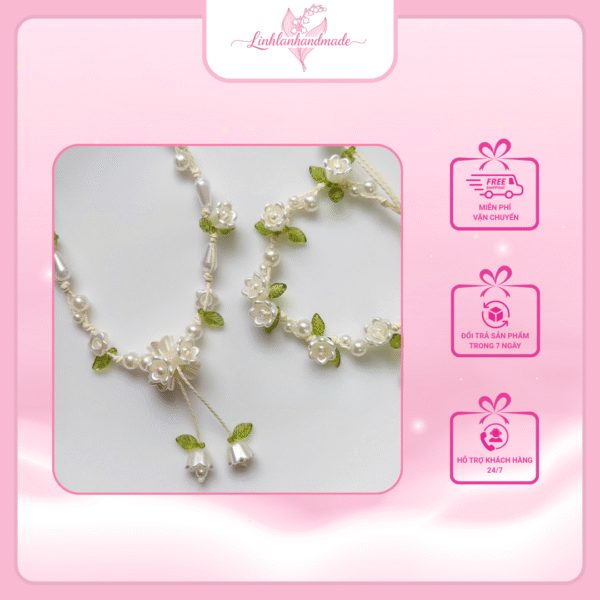 Set vòng tay- dây chuyền hoa linh lan