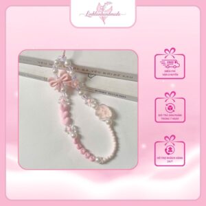 Dây đeo điện thoại acrylic gấu hồng | Linhlan Handmade