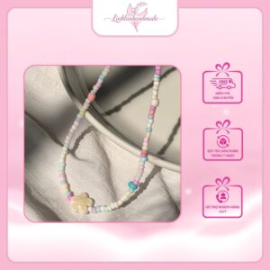 Dây chuyền hoa gốm hạt nhám by Linhlan Handmade