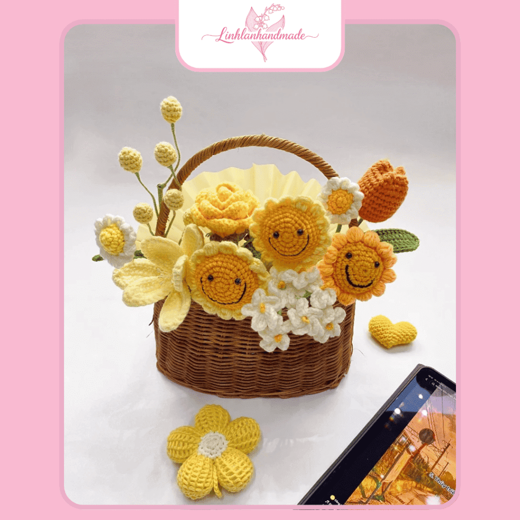 giỏ hoa len handmade