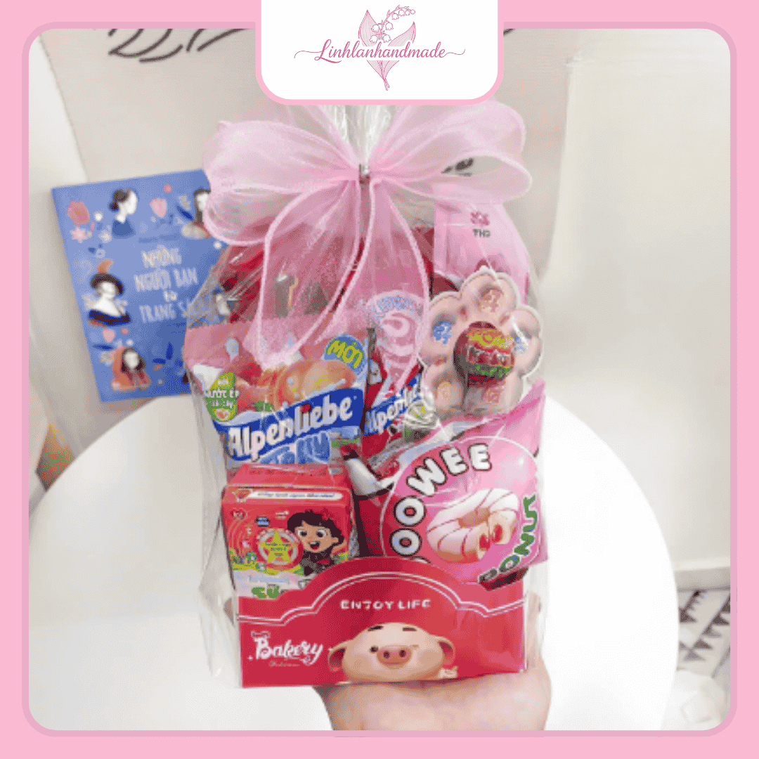 Set quà bánh kẹo mini tone hồng